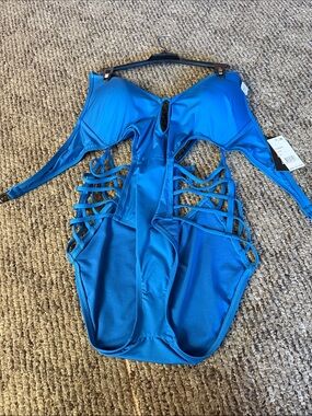 Kenneth Cole Electric Blue Strappy One-Piece Swim Bodysuit
